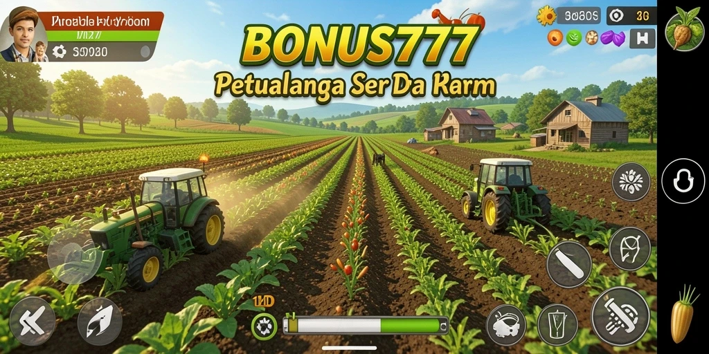 Tangkapan layar utama BONUS777 menampilkan gameplay seru bertani.