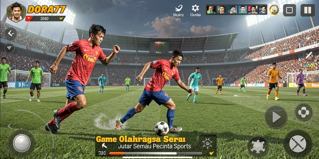Screenshot menampilkan aksi mendebarkan dalam permainan olahraga DORA77.