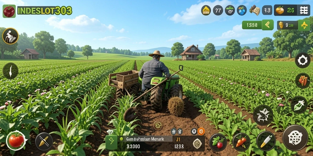 Tampilan gameplay menarik dalam INDESLOT303 saat bertani.
