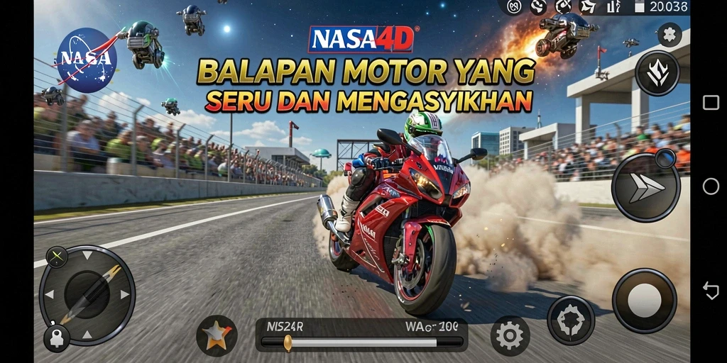 Screenshot gameplay NASA4D menampilkan aksi balapan motor yang mendebarkan.