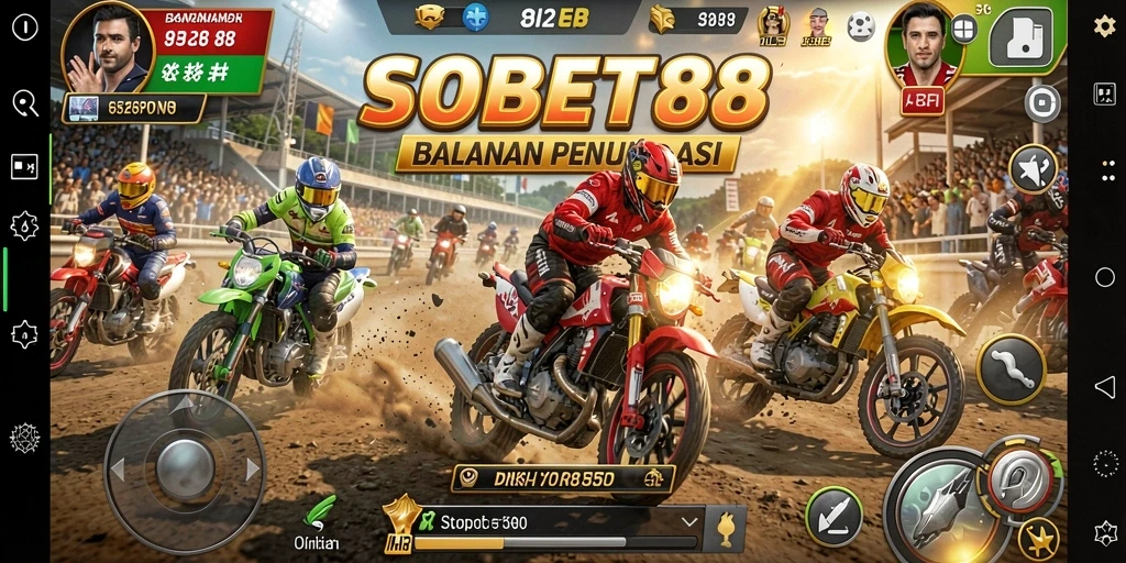 Gambaran gameplay seru di SOBET88 saat balapan motor.