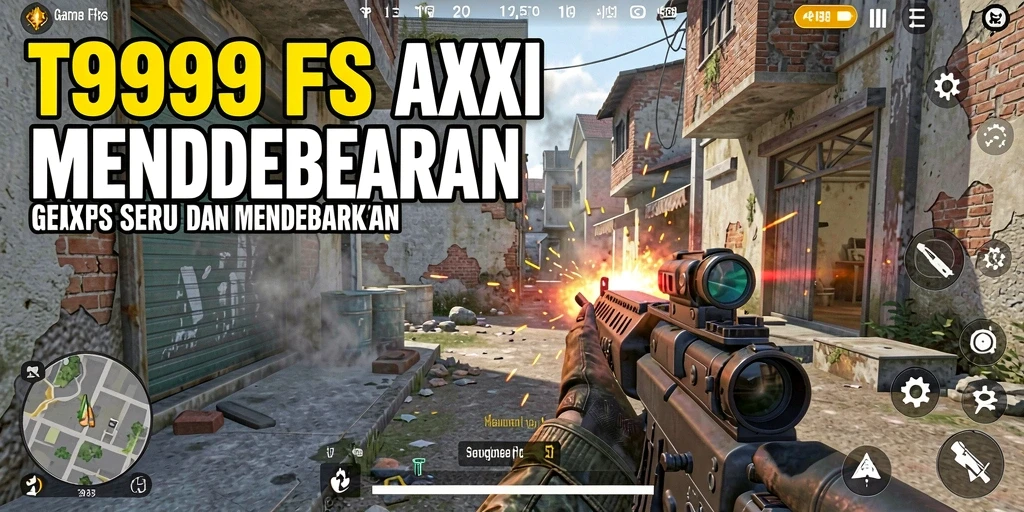 Screenshot dari gameplay T9999 yang penuh aksi FPS.